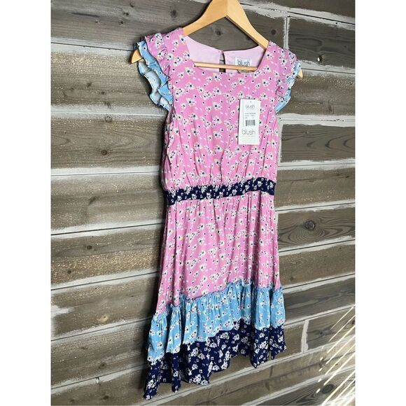 BLUSH BY US Angels Girls Floral Print Flutter Sleeve Ruffled Dress NWT 14 - Picture 3 of 5